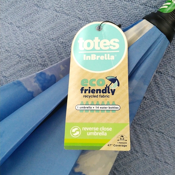 Totes Stick Reverse-Close Umbrella w/ Under-Canopy Print - Picture 4 of 5